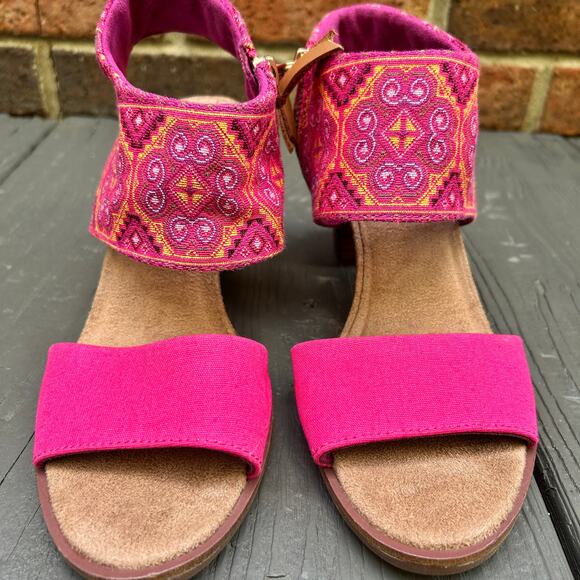 Toms Sandals Womens Majorca Pink Zip Up Cutouts Open Toe Block Heel Dress Sz 7.5 - Picture 2 of 9